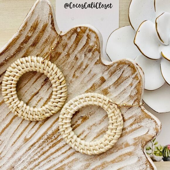 Rattan Hoop Drop Earrings NWT - Picture 2 of 6